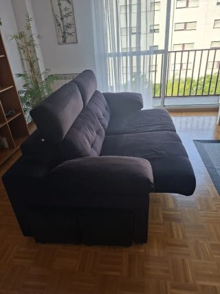 Sofá 3 plazas extensible, tela negra