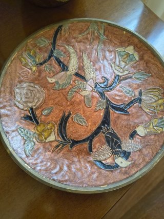Lote piezas estilo oriental: jarrón, bote y plato