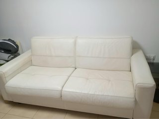 Sofá Cama Italiano Piel Beige como nuevo