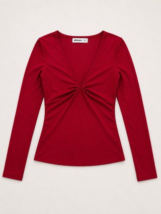 Top Bershka Rojo Manga Larga