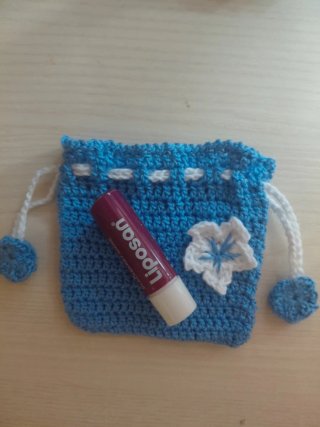 Bolsita/Monedero Crochet Azul y Blanco