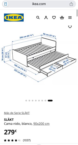 Cama nido blanca IKEA SLÄKT 90x200