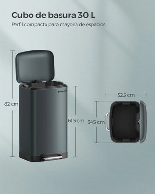 Cubo de Basura SONGMICS 30L Gris Verdoso Pedal