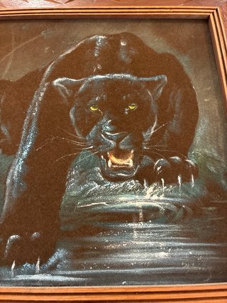Quadro indiano Pantera Nera con Cornice in Legno