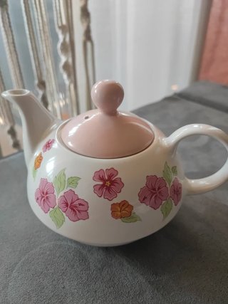 Tetera/Tazón Cerámica Flores y Piolín