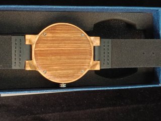 Reloj Analógico Madera y Correa Gris