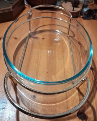 Pirofila Pyrex vetro con supporto in metallo nuova