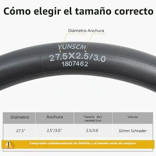 2 Cámaras Bicicleta YunSCM 27.5x2.5/3.0