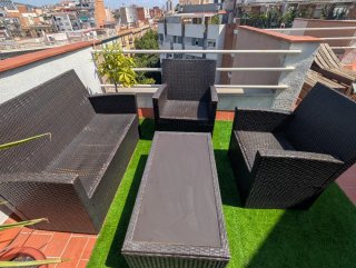 Conjunto Sofás Terraza y Mesa Centro Cristal