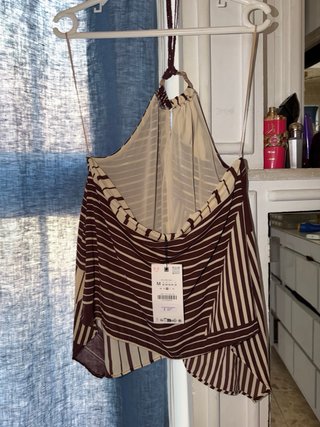 Top Halter Estampado Abalorio Marrón y beige