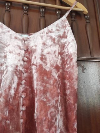 Top Terciopelo Rosa Botones Mango fiesta evento