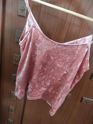 Top Terciopelo Rosa Botones Mango fiesta evento
