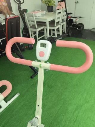 Máquina de remo estática rosa y blanca