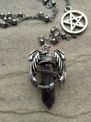 Collana Drago Ametista Acciaio Inox