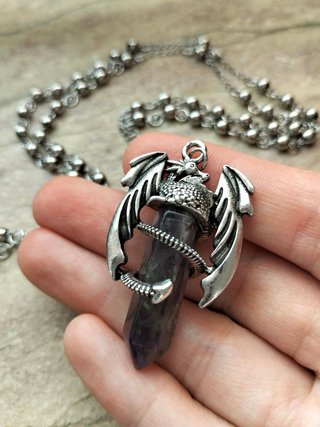 Collana Drago Ametista Acciaio Inox