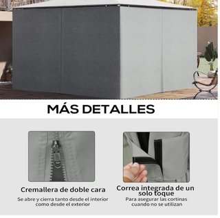 Outsunny 4 Paredes Laterales Cenador Gris