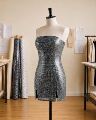 Vestido plateado efecto lentejuelas