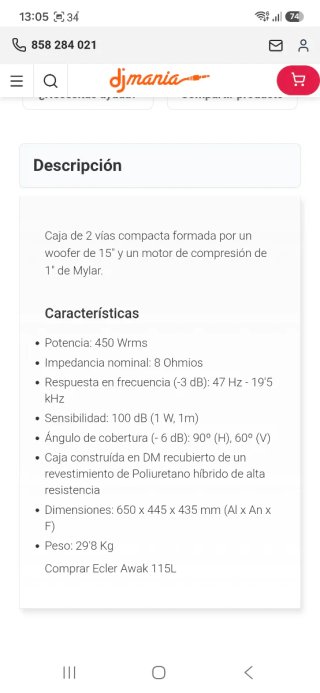 Altavoz Ecler Awak 115L Negro