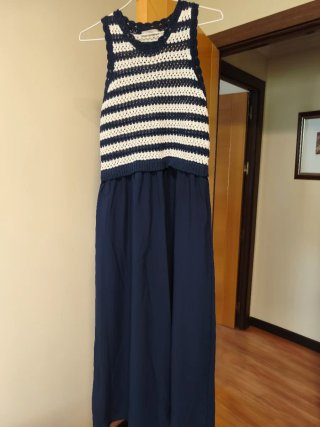 Vestido largo rayas crochet azul y blanco