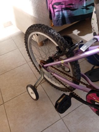 Bicicleta infantil morada con ruedines