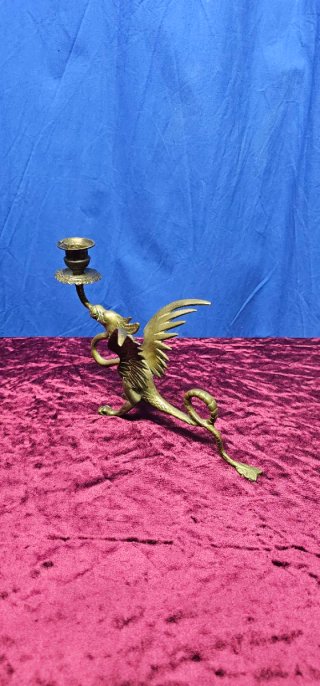 Pareja Candelabros Bronce Antiguos Dragón