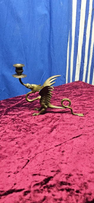 Pareja Candelabros Bronce Antiguos Dragón