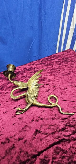 Pareja Candelabros Bronce Antiguos Dragón