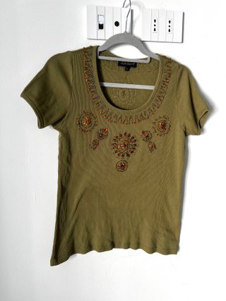 T-shirt Luisa Spagnoli kaki con perline
