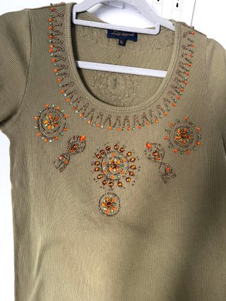 T-shirt Luisa Spagnoli kaki con perline