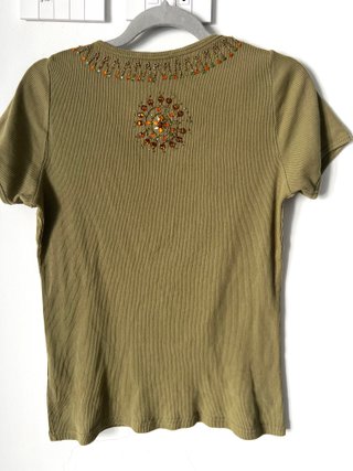 T-shirt Luisa Spagnoli kaki con perline
