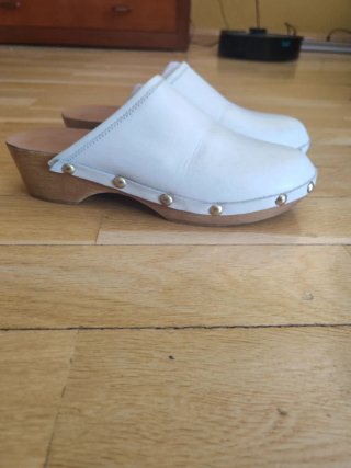 Zuecos de piel Fosco Beige/Blanco roto