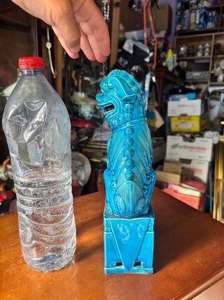 Pareja Perros Fu Azul Cerámica