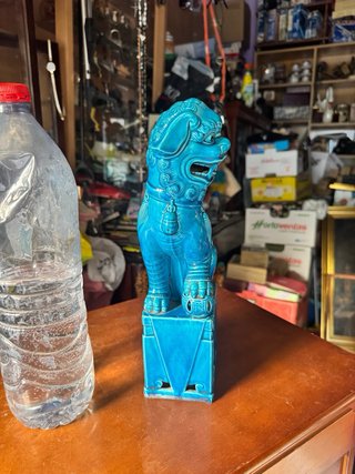 Pareja Perros Fu Azul Cerámica