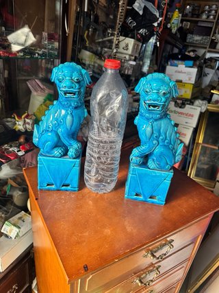 Pareja Perros Fu Azul Cerámica