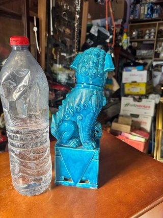 Pareja Perros Fu Azul Cerámica