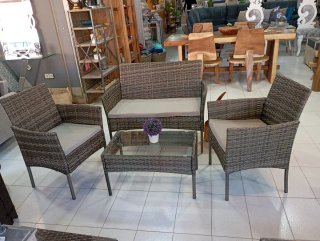 Conjunto ratán jardín + mesa cristal