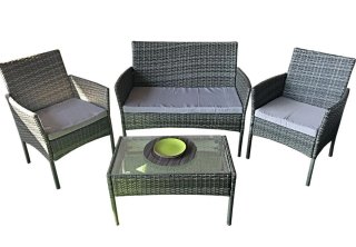 Conjunto ratán jardín + mesa cristal