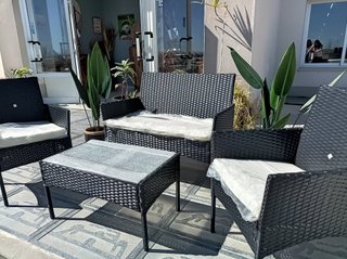 Conjunto ratán jardín + mesa cristal