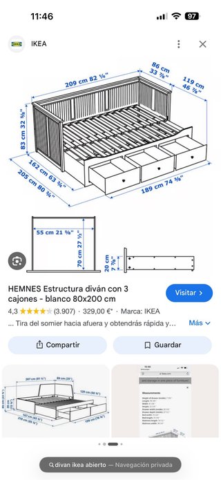 Cama Diván IKEA Blanca y Madera