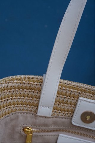 Bolso de rafia Celine beige y blanco
