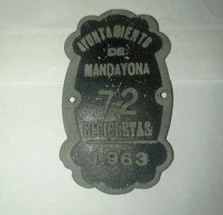 Chapa Impuesto Bicicleta Mandayona 1963.