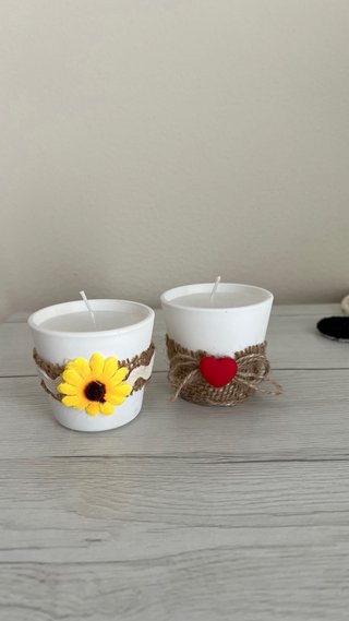 Set 2 Candele decorative con cuore e girasole