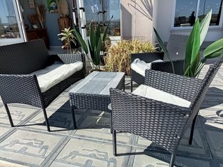 Conjunto ratán jardín + mesa cristal