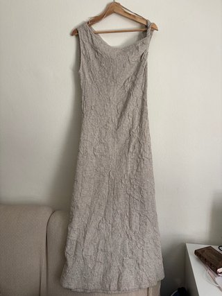 Vestido Zara Jacquard Pliegues Beige/Gris