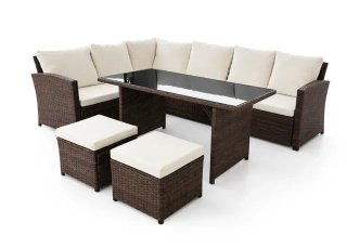 Conjunto Sofá Rincón + Mesa + 2 Puffs Ratán