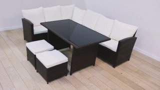 Conjunto Sofá Rincón + Mesa + 2 Puffs Ratán