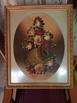 Cuadro antiguo flores en jarrón
