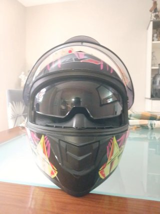 Casco Moto LV5 Negro Rosa Amarillo