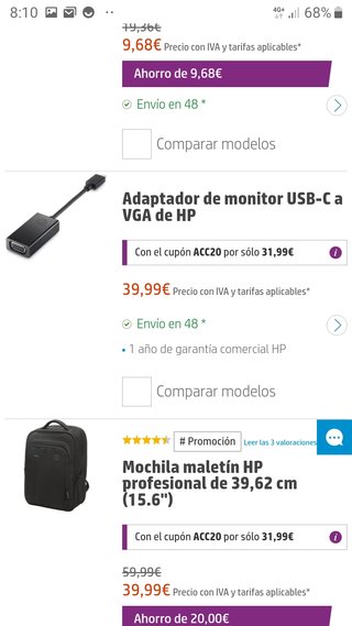 Adaptador original HP monitor USBC a VGA