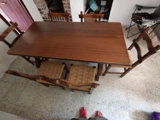 Mesa de campo rústica con 6 sillas Vintage